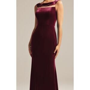AW BRIDAL 16 2X plus burgundy velvet Maharaja wedding cocktail maxi dress B129